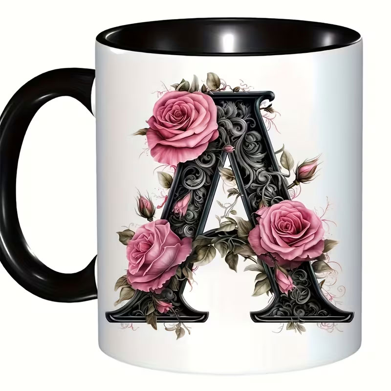1 Siyah Harfli Çiçek A-F Baskı - Coffee Tea Name incelemesi ve fiyatı