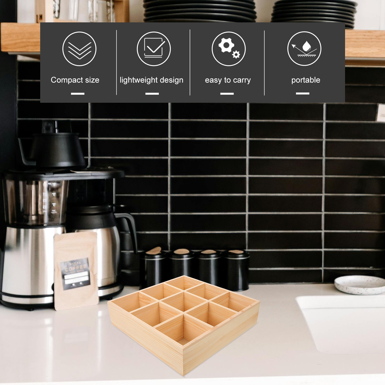 Doğal Ahşap Çay Poşeti Kutusu, - Coffee Tea Sugar incelemesi ve fiyatı